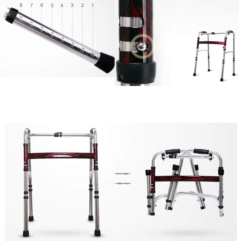 NOALED Lightweight Folding Aluminum Alloy Standing Walker for Rehabilitation - 4-Legged Walking Aid Crutch for Elderly & Hemiplegia Patients (Red) | Home Mobility Support for Seniors & Disabled Adults