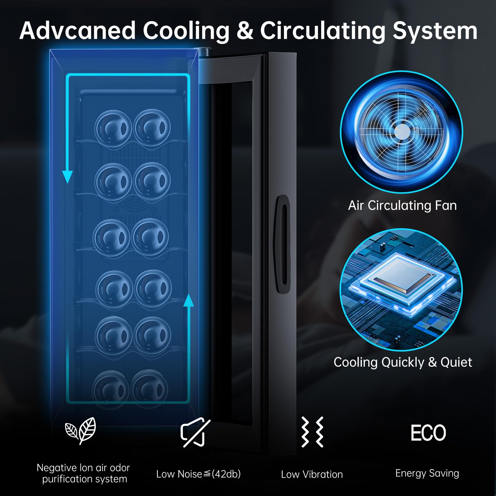 KingChii 12 Bottle Thermoelectric Wine Cooler Refrigerator - Advanced Cooling Technology, Stainless Steel & Tempered Glass Design for Red Wine and Champagne Storage - Perfect for Home, Kitchen, Office, or Restaurant Use