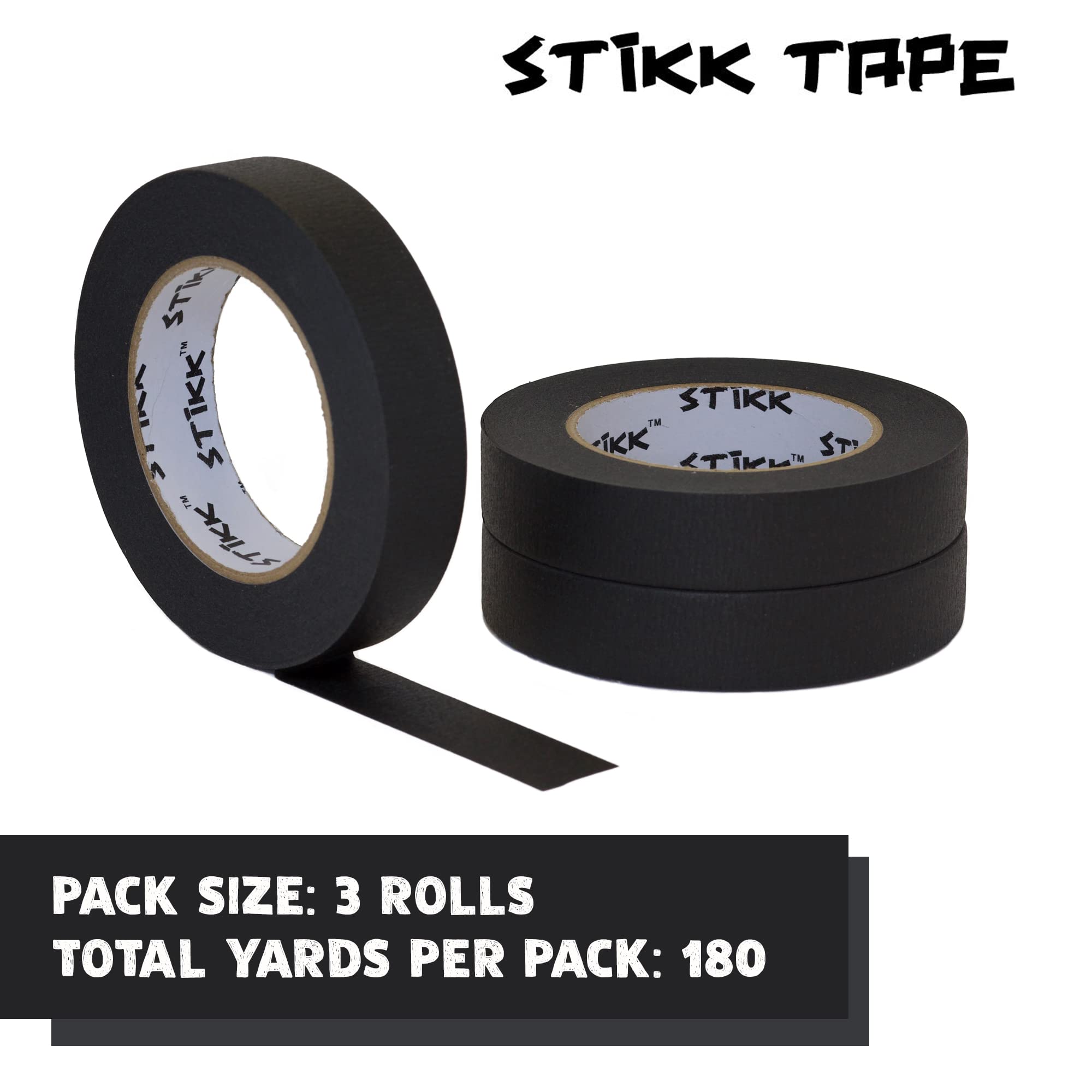 STIKK Professional Painter's Tape 3-Pack - 1 Inch x 60 Yards Black Masking Tape for Painting, Edges & Trim - Residue-Free DIY Paint Projects Tape - Perfect for Walls, Ceilings, Furniture & Home Renovations