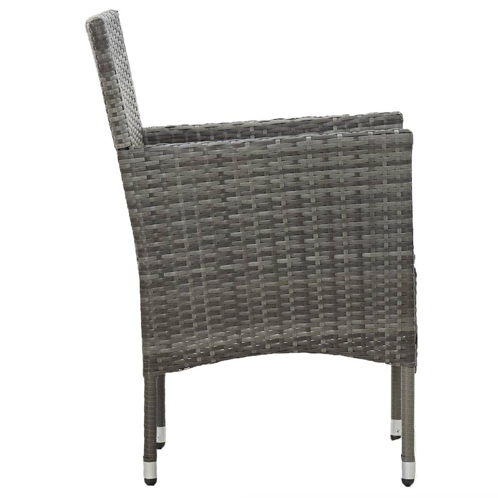 3-Piece Gray Poly Rattan & Glass Patio Dining Set - Outdoor/Indoor Wicker Furniture for Backyard, Porch, Garden, Poolside, Balcony - Perfect for Al Fresco Dining & Relaxing