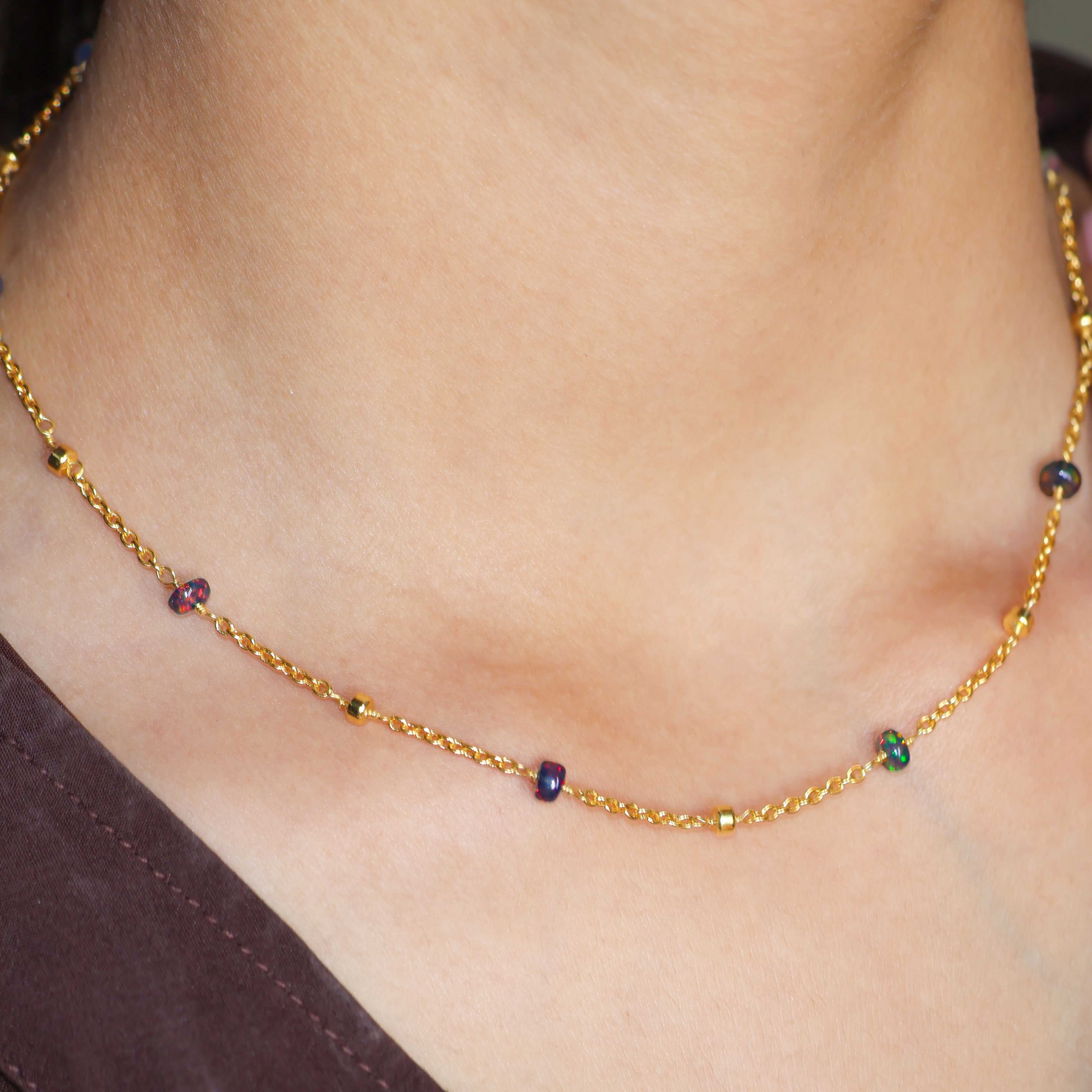 Black Opal Cable Chain Pendant Necklace for Women - Elegant 18K Gold Plated Jewelry Gift for Birthday, Anniversary & Special Occasions