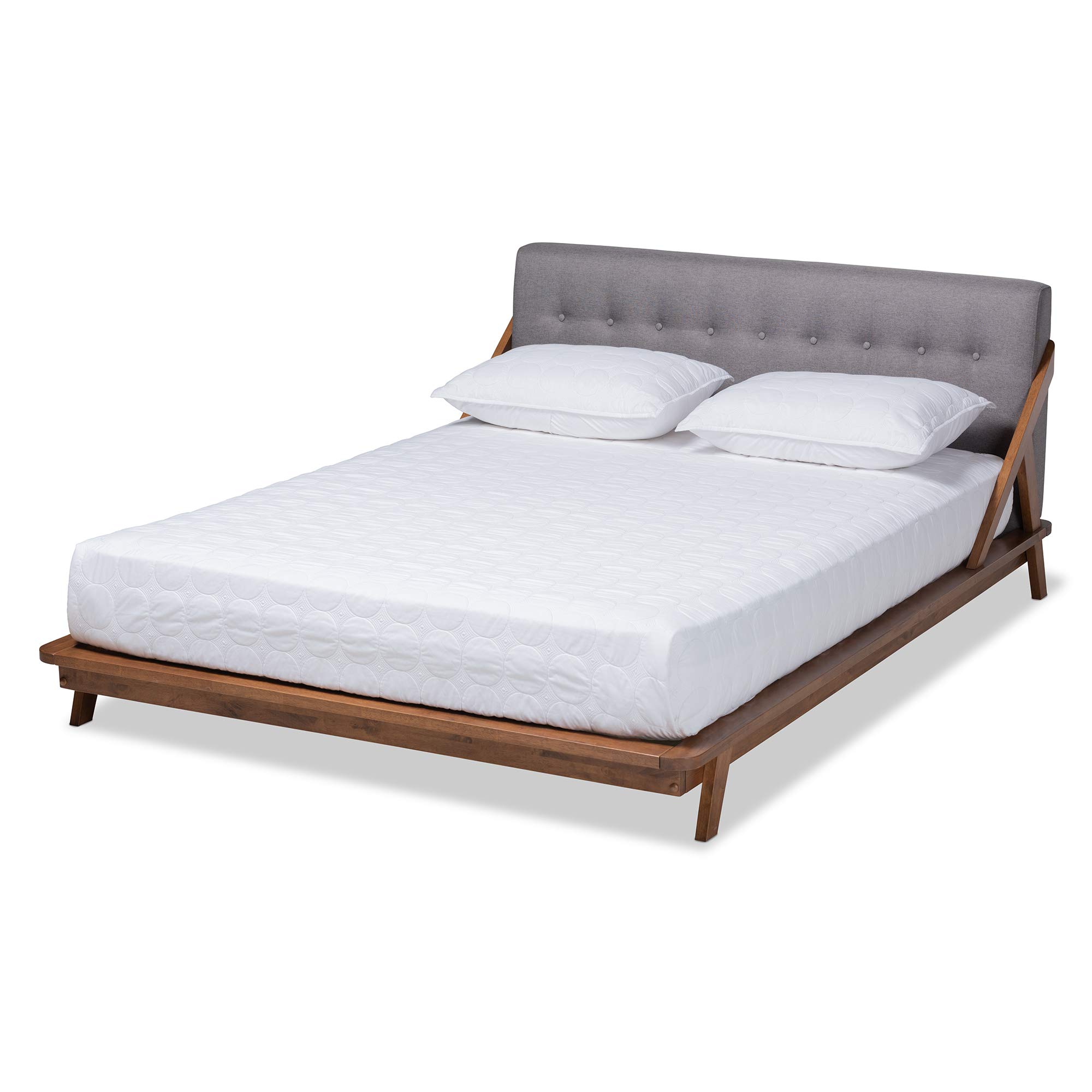 Baxton Studio King Size Platform Bed Frame - Modern Gray & Walnut Wood Finish - Perfect for Master Bedroom, Guest Room, or Apartment