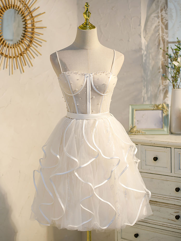Beige Tulle Short Prom Dress for Women - Elegant Mini Homecoming Party Dress - Perfect for Prom Night, Homecoming Dance & Special Occasions