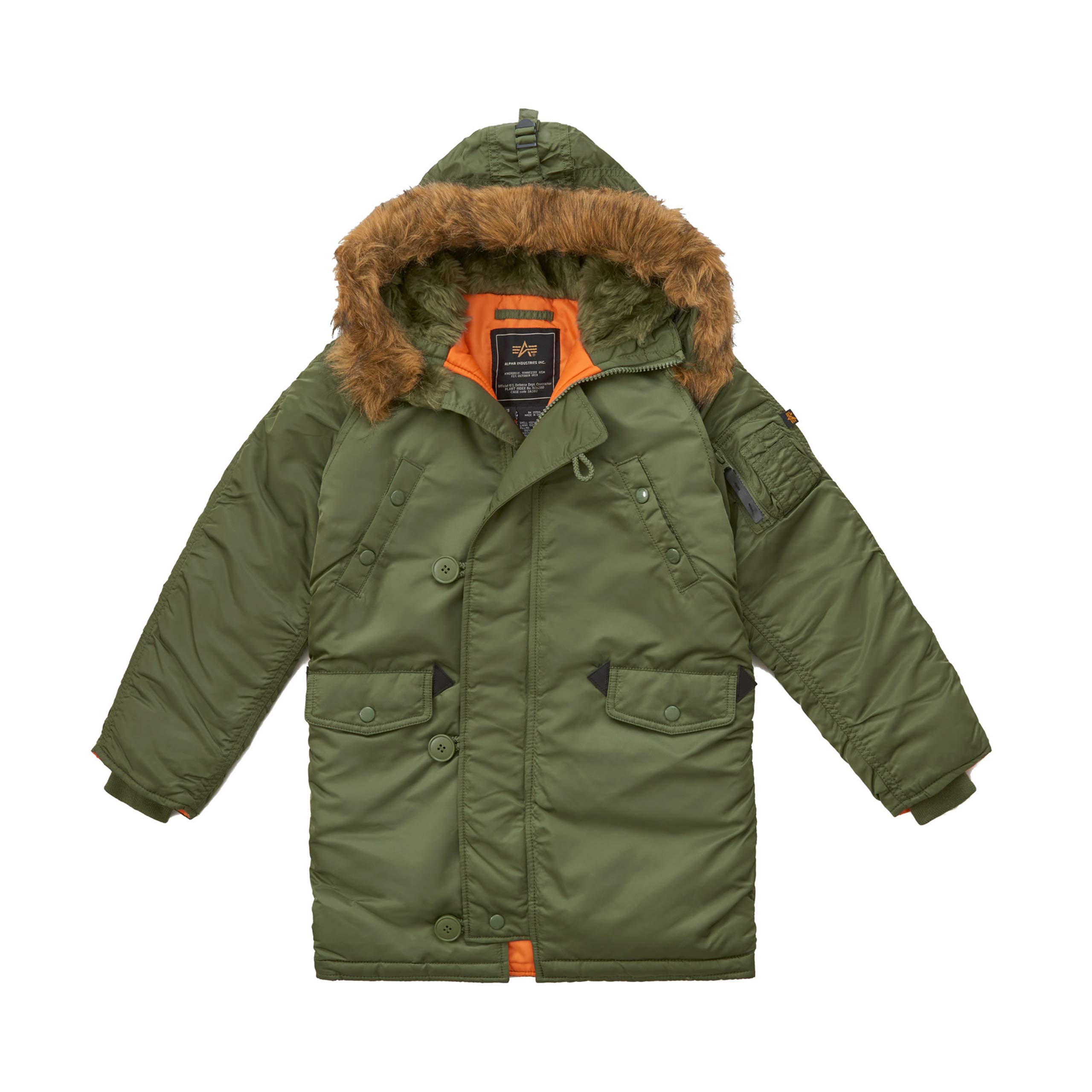 Alpha Industries Boys' N-3B Parka Coat - Waterproof Winter Jacket for Kids with Fur Hood | Warm Cold Weather Outerwear for School, Snow Play & Outdoor Adventures