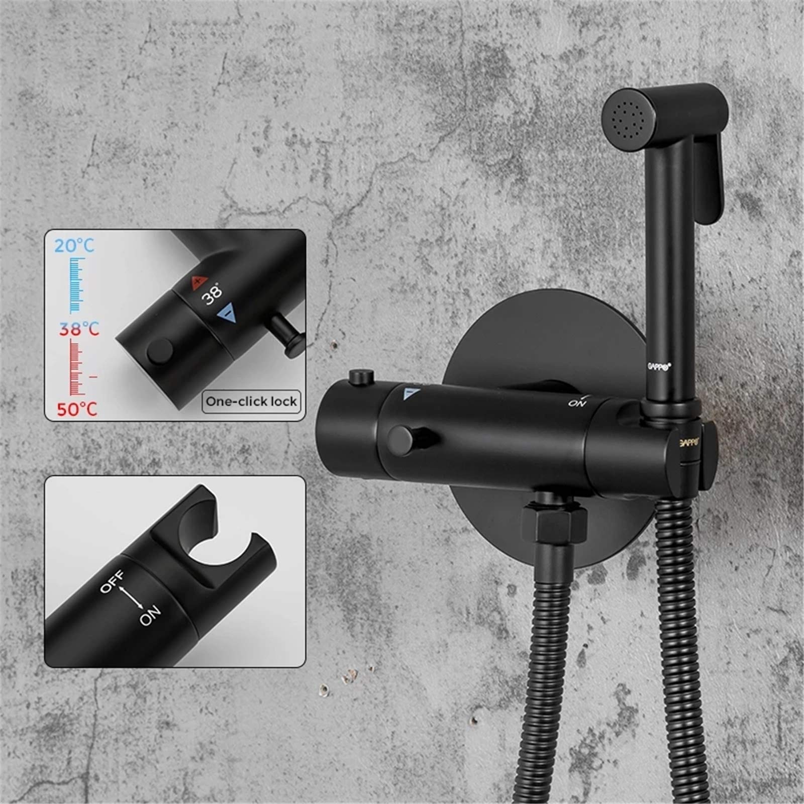 XBSXP Black Thermostatic Bidet Faucet - Brass Toilet Sprayer with Temperature Control - Bathroom Bidet Shower for Toilet Cleaning & Personal Hygiene - Perfect for Modern Bathrooms & Water Conservation