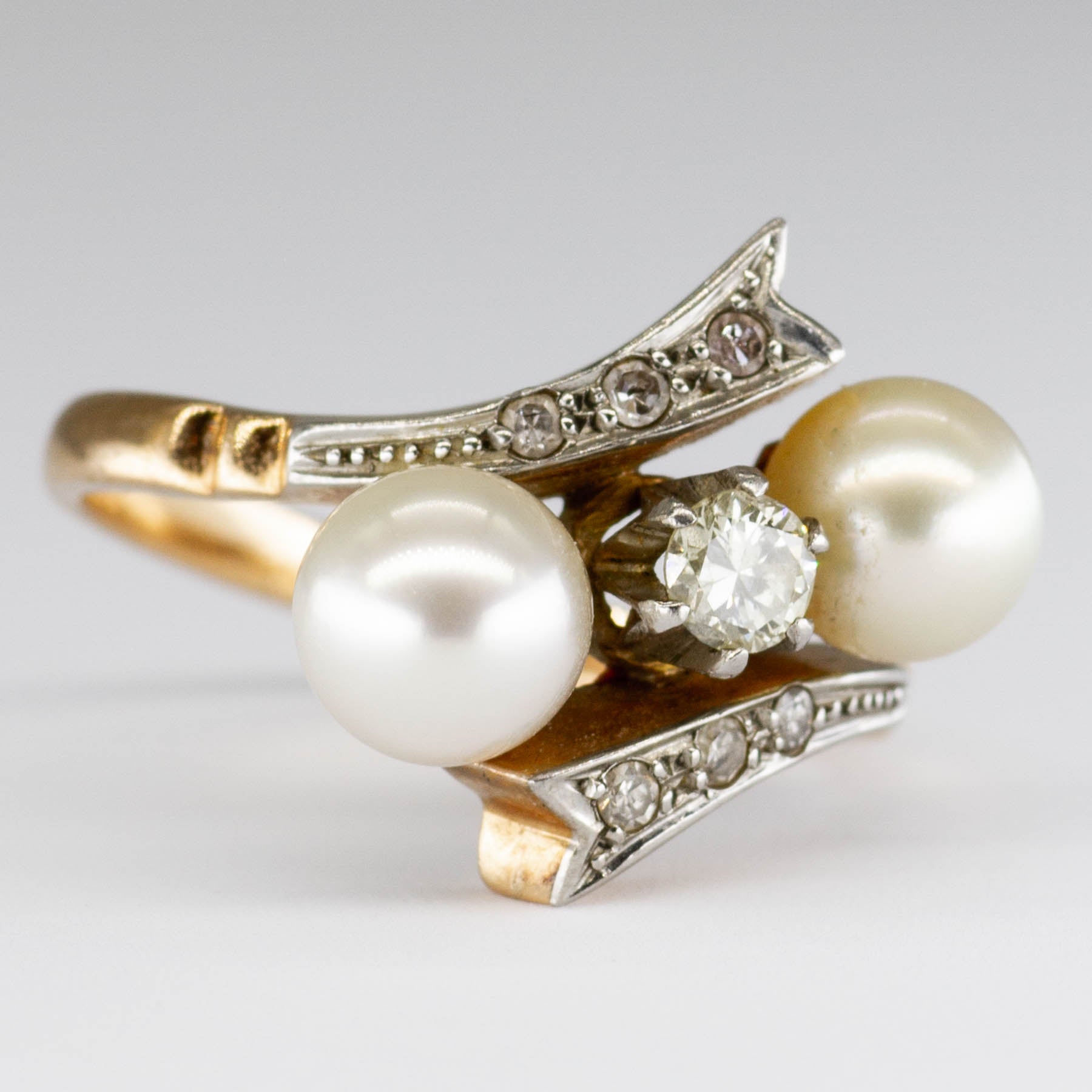 Edwardian Diamond & Pearl Waterfall Ring - 0.22ctw Vintage Jewelry - Size 7 - Elegant Bridal, Anniversary & Special Occasion Gift for Women