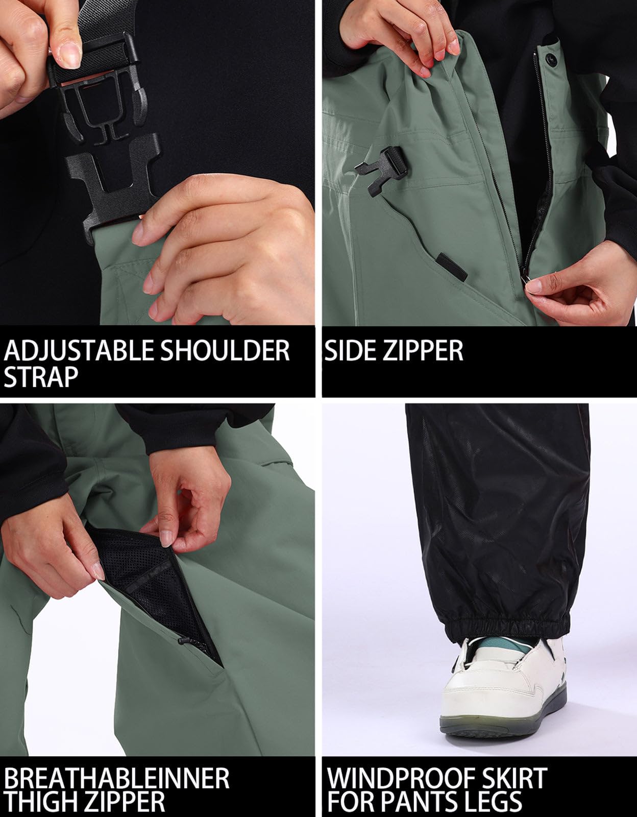IMPHUT Women's Waterproof Windproof Insulated Snow Bibs - Super Baggy Loose Snowboard Pants for Warm Winter Skiing & Outdoor Activities