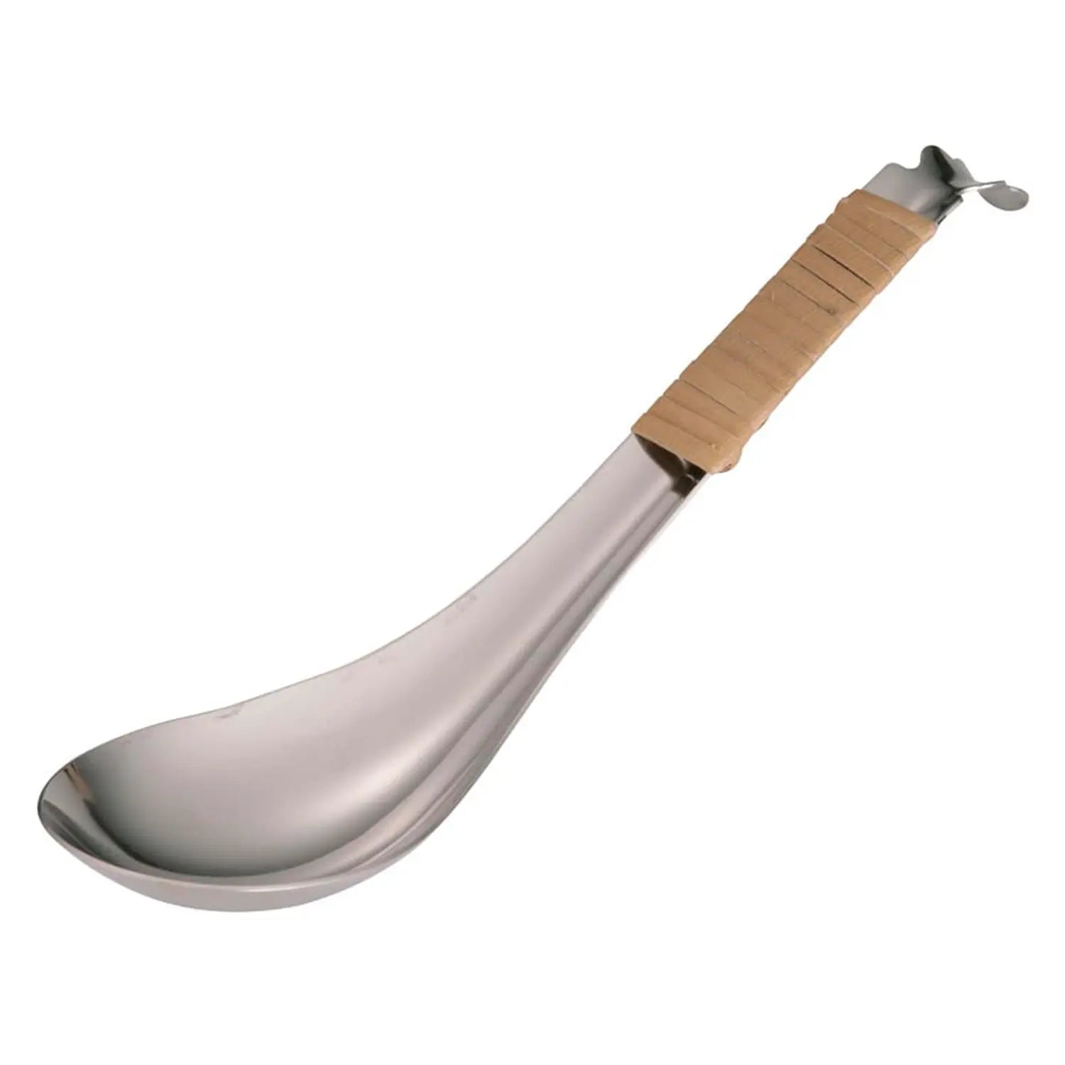 Premium EBM Stainless Steel Renge Spoon with Rattan Handle - Durable Kitchen Utensil for Cooking, Serving & Asian Cuisine | Perfect for Stir-Frying, Soup Serving & Tableware Display