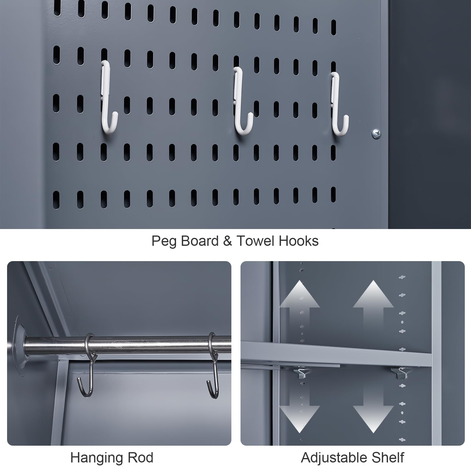 GREATMEET Heavy Duty Metal Storage Cabinet with Adjustable Shelves - Broom Closet Organizer for Cleaning Supplies, Bathroom & Garage Storage - Perfect for Home, Office, and Workshop Organization