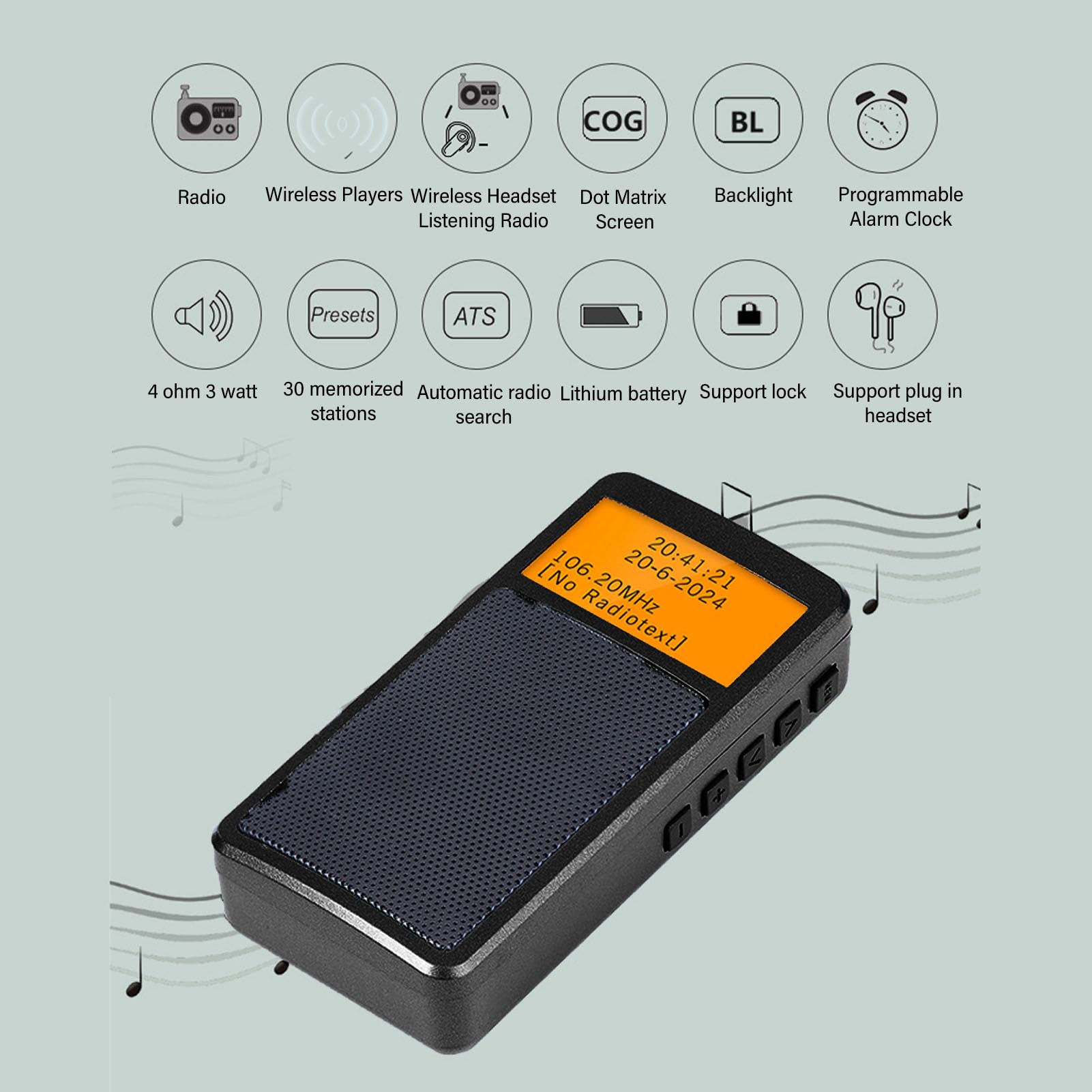 Portable FM Radio - Handheld Pocket AM/FM Radio with Digital Display, Earphone Jack & Built-in Speaker - Perfect for Walking, Jogging, Gym, Camping, Travel & Emergency Use