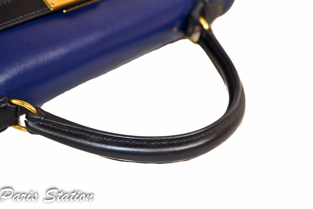 Authentic Hermes Kelly Sellier 32 Handbag in Blue & Black - Luxury Bi-Color Leather Shoulder Bag for Women | Perfect for Work, Evening Events & Special Occasions