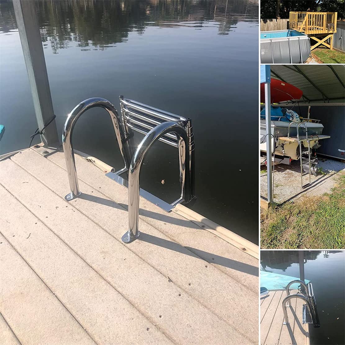 316 Stainless Steel 4 Step Telescoping Boat Ladder - Foldable Pontoon Platform Ladder with Non-Slip Bathing Deck Steps | Perfect for Yachts, Docks & Swimming Platforms