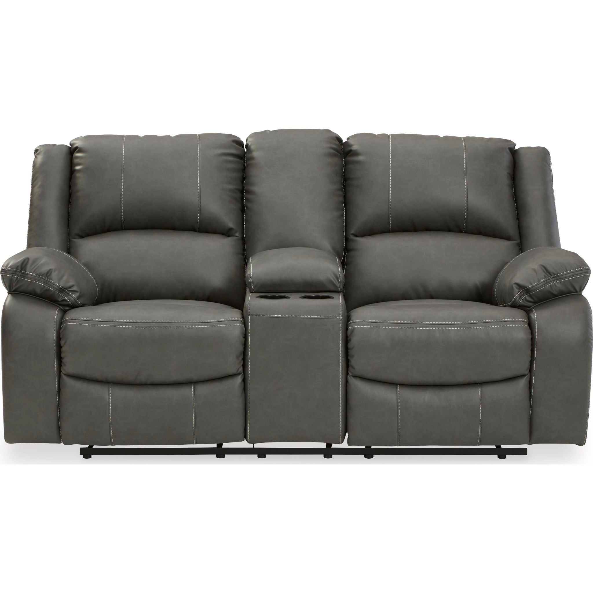 Calderwell Power Reclining Loveseat with Console - Gray Fabric Sofa for Living Room | Modern Recliner Chair with USB Charging & Cup Holders | Perfect for Home Theater, Family Room & Small Spaces