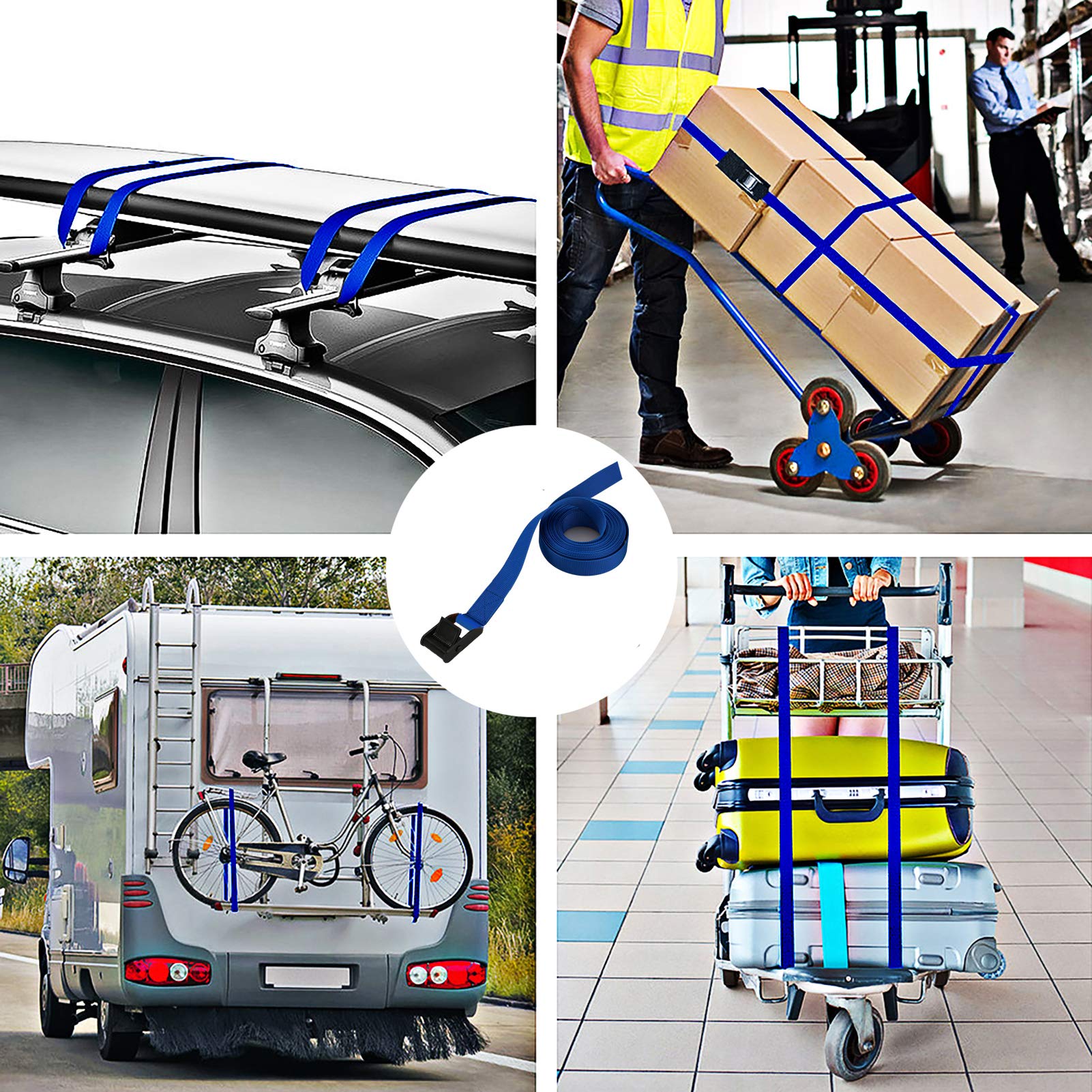 Premium Heavy Duty Ratchet Tie Down Straps - 4 Pack Adjustable Lashing Straps with Cam Buckle (6.5 Feet) for Secure Cargo Transport - Ideal for Trucks, Trailers, Motorcycles & Luggage