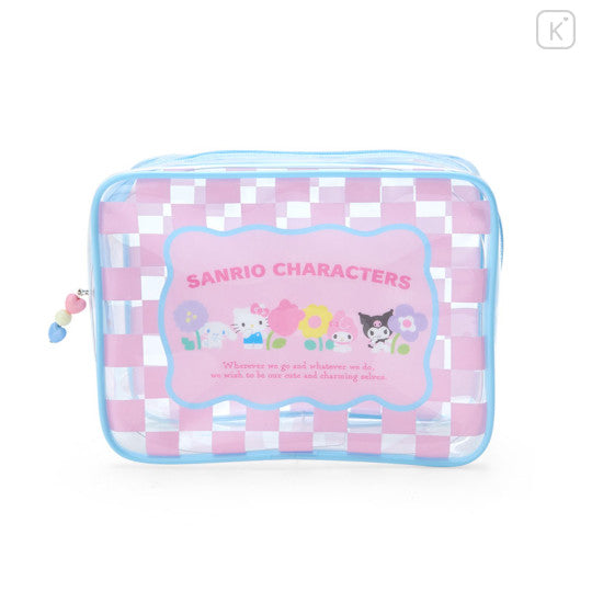 Original Sanrio Japan Pastel Checker Clear Pouch - Cute Kawaii Cosmetic Bag for Makeup, Stationery & Travel Accessories Storage