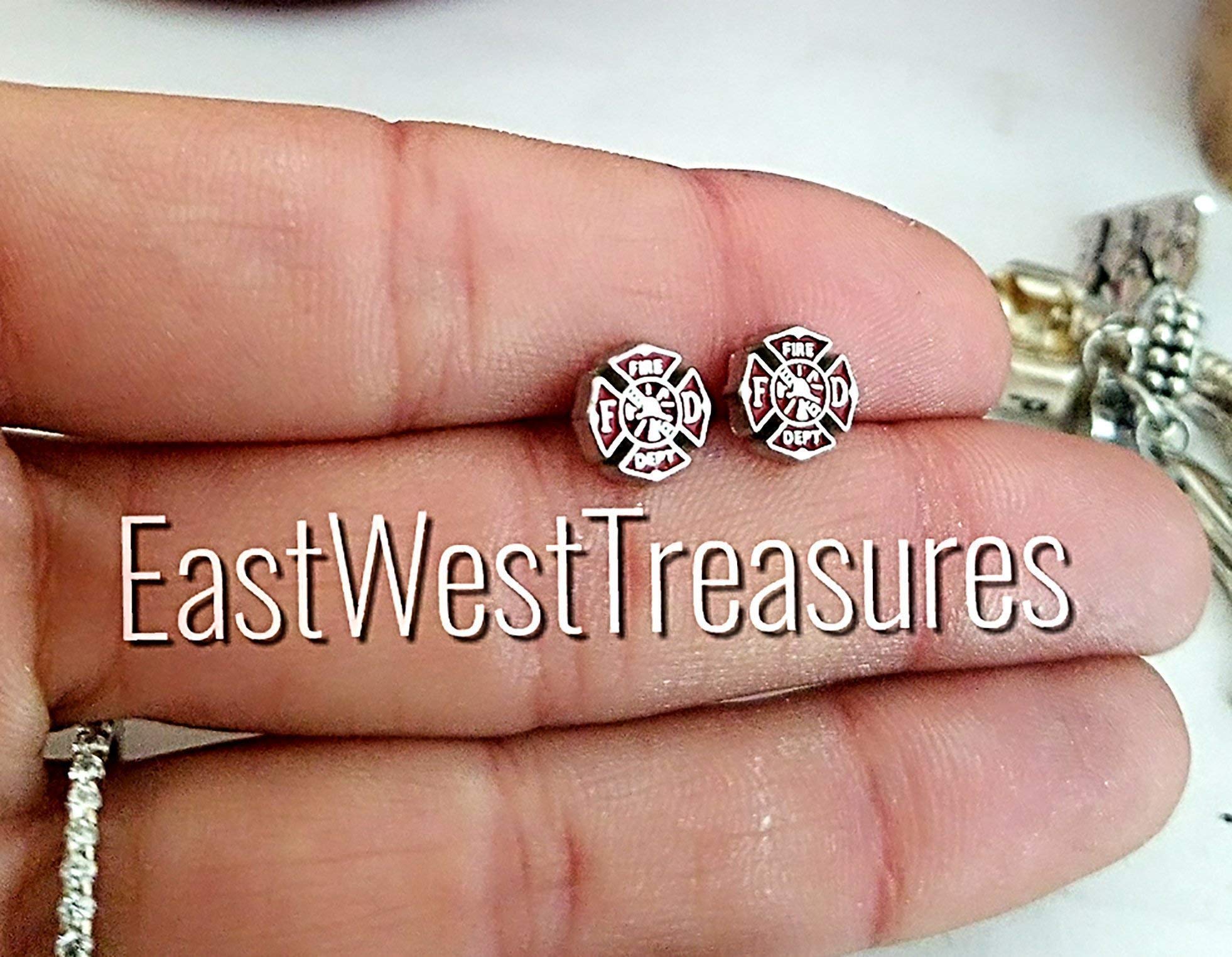 Steel Small Firefighter Maltese Red Cross Stud Earrings - Christmas Jewelry Gifts for Women - Perfect for Firefighter Appreciation, Nurses Week & Holiday Gift Giving