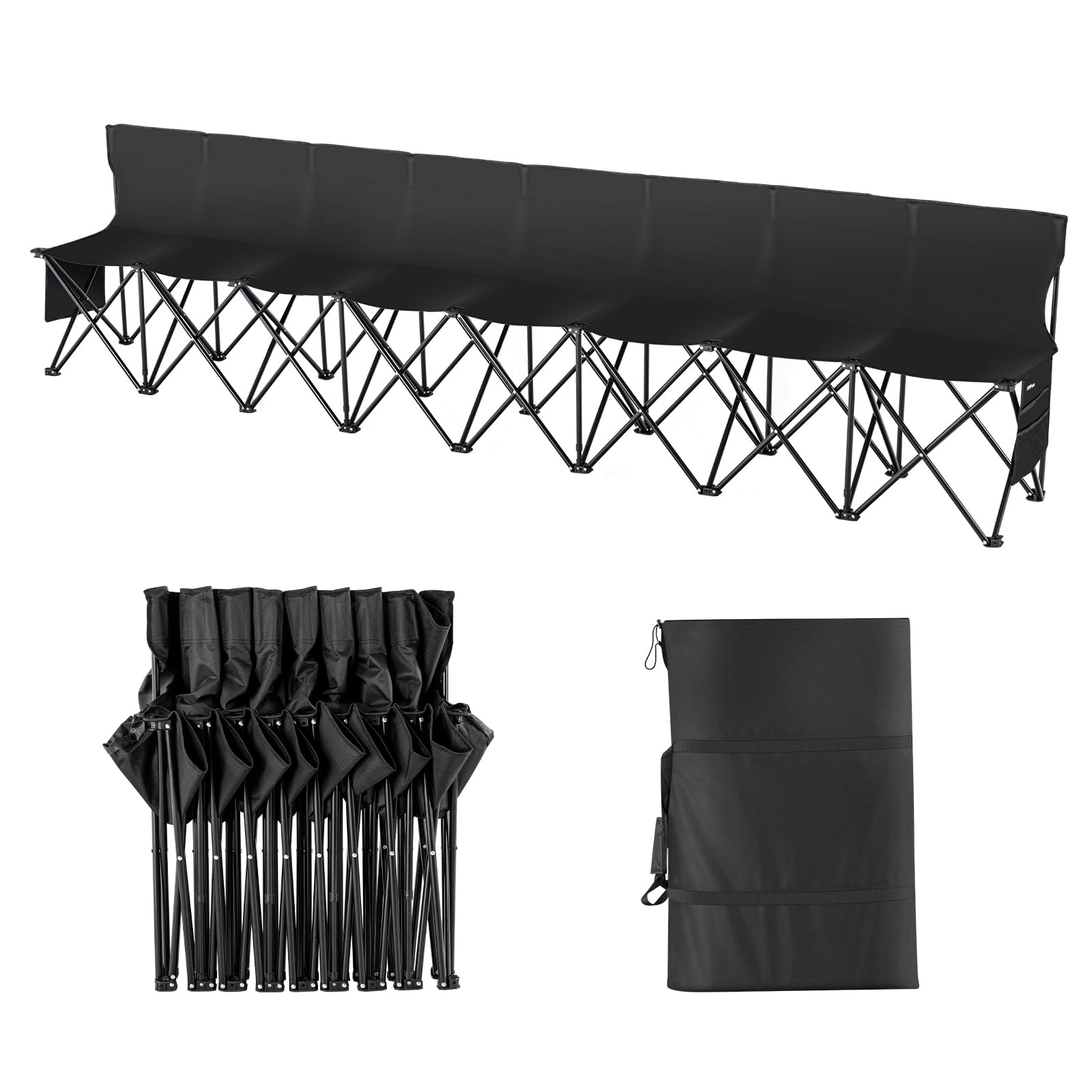 VEVOR 6-Seat Portable Folding Bench with Backrest & Carry Bag - Lightweight Outdoor Camping Chair for Football, Fishing, Picnics, Beach, and Team Sports Sideline Seating