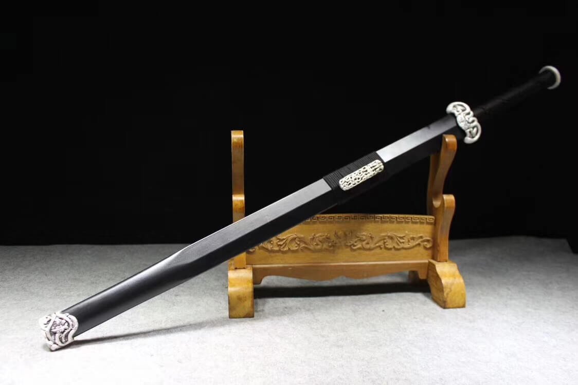 Hand Forged Chinese Han Jian Sword - High Manganese Steel Blade with Black Wood Handle & Alloy Fittings - Heat Tempered for Durability - Perfect for Martial Arts Training, Historical Reenactments, and Collection Display