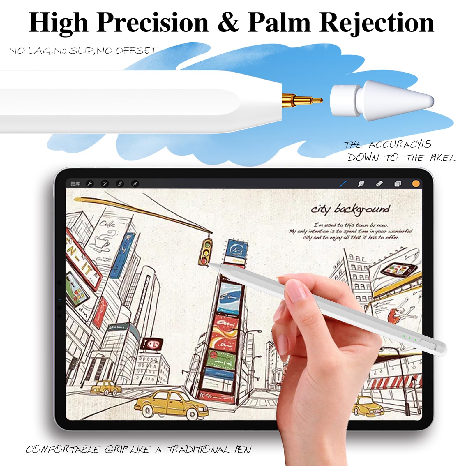 Fast Charging Stylus Pen for iPad 11th & 10th Gen (14-Min Charge) - Palm Rejection, Tilt Sensitivity with Pencil Holder - Compatible with iPad Air 11/13-inch (M3/M2), iPad Pro 11/13-inch (M4), iPad 6-11th Gen - Perfect for Digital Art, Note Taking & Professional Design Work