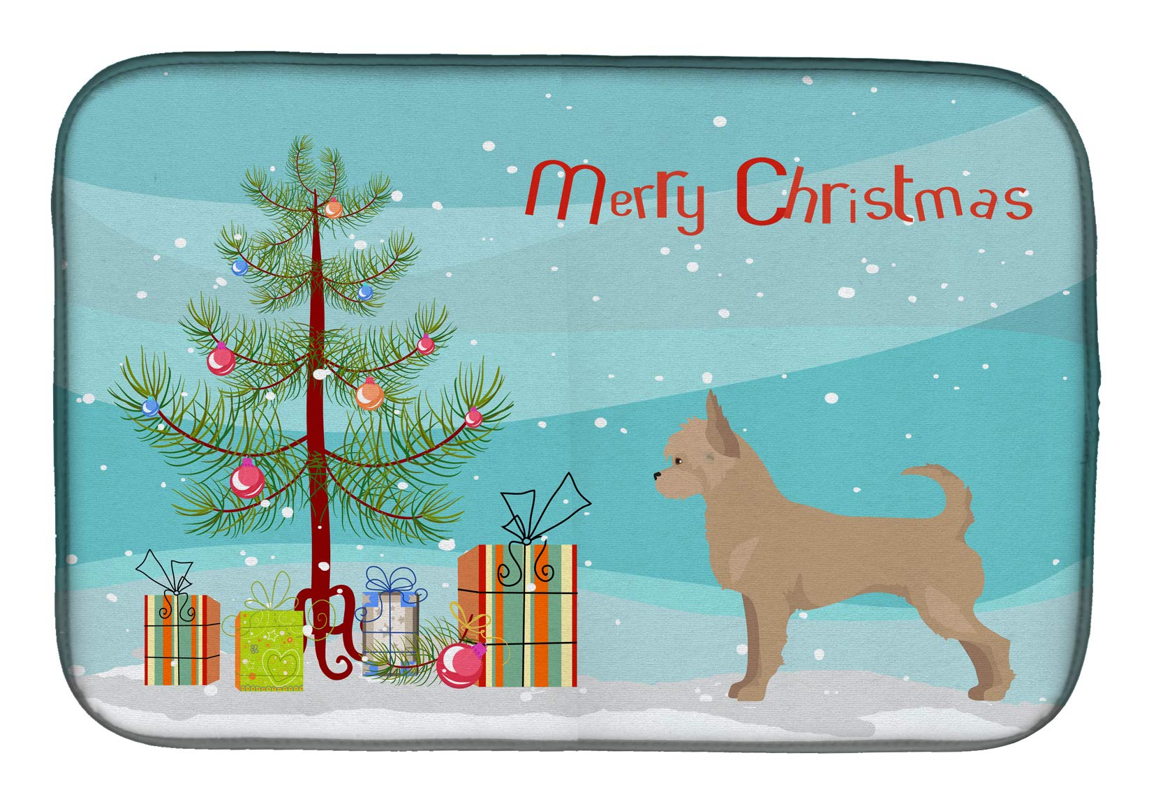 Chorkie Christmas Tree Dish Drying Mat - Absorbent Kitchen Counter Pad (14x21