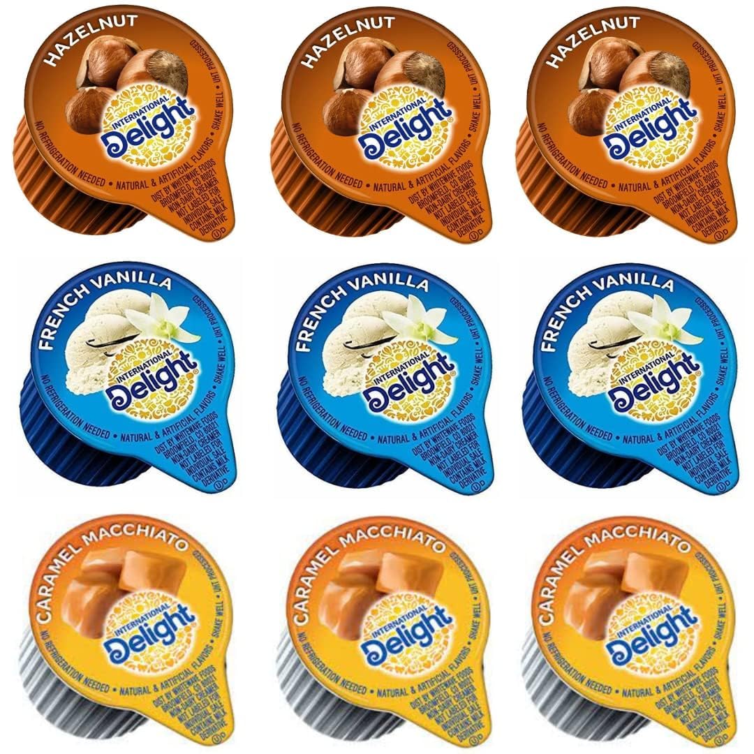 International Delight Non-Dairy Coffee Creamer Liquid Singles - 100 Count Variety Pack (French Vanilla, Hazelnut, Original) - Perfect for Home, Office, Coffee Shops & Gifts - Dairy Free Coffee Enhancer for Hot & Iced Beverages