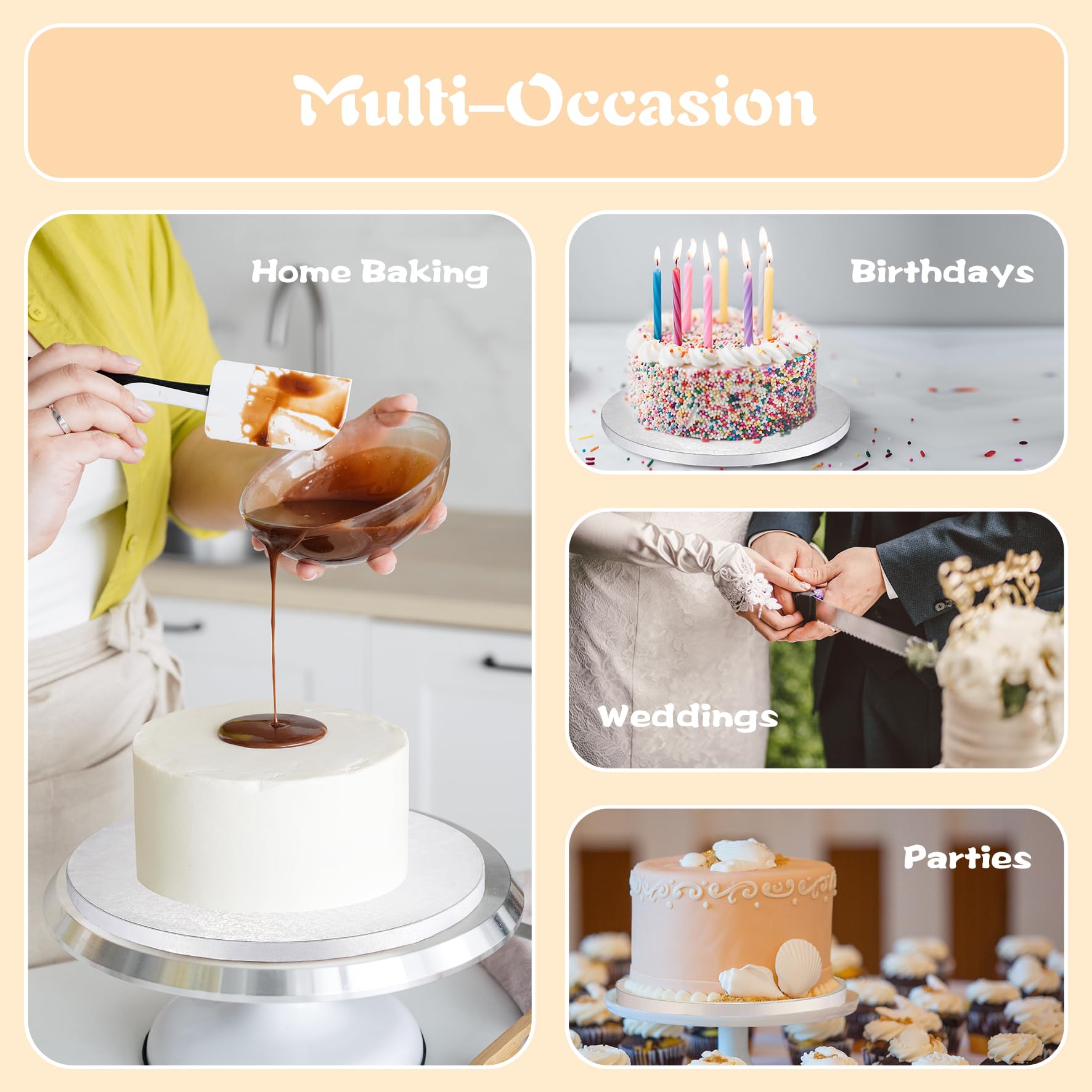 10 Inch Round White Cake Drums (12-Pack) - 1/2 Inch Thick Sturdy & Greaseproof Cake Boards with Banner Topper for Birthday, Wedding & Multi-Tiered Party Cakes | Perfect for Professional Baking, Cake Decorating & Dessert Displays by GoldenBakeryFamily