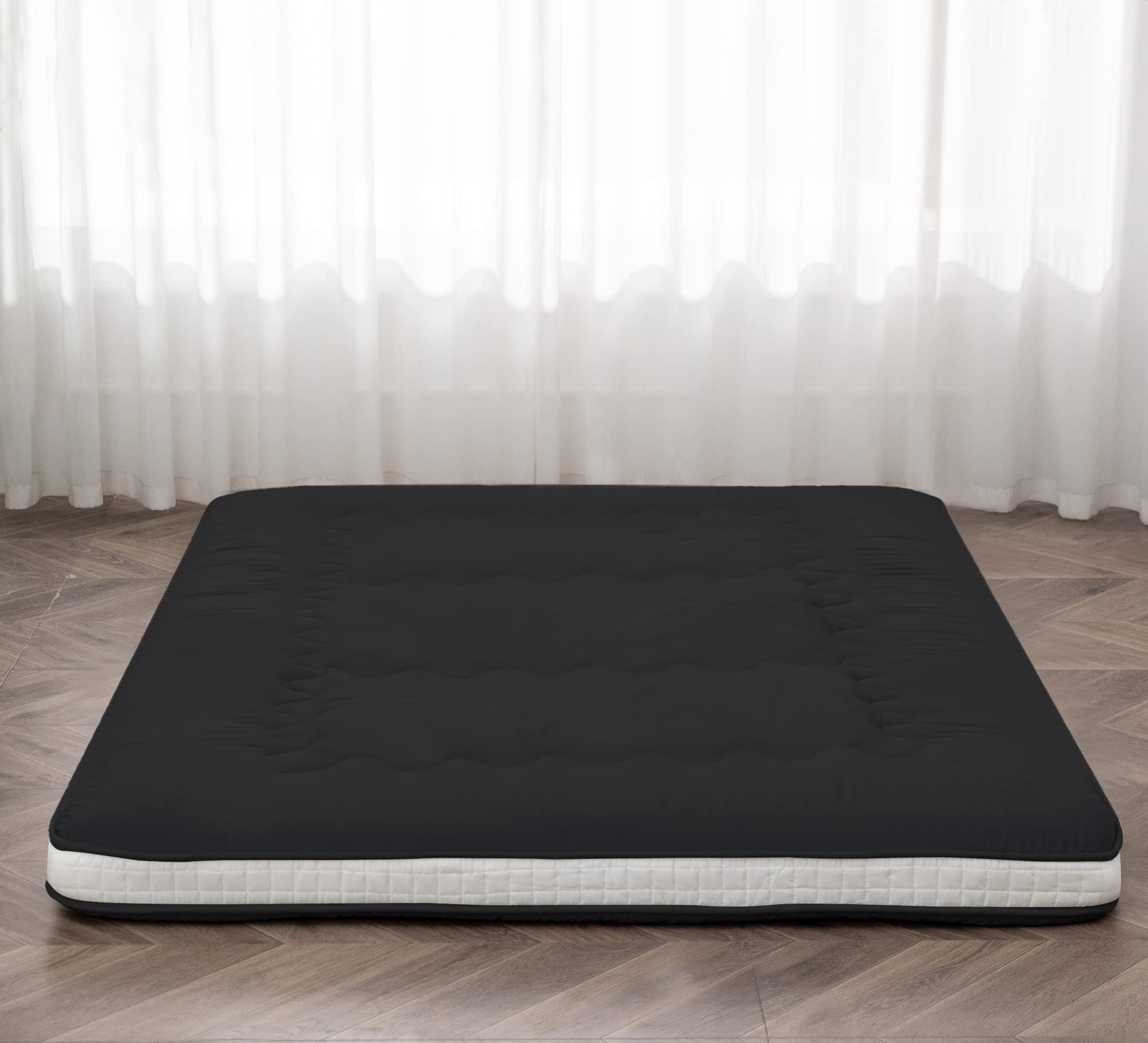 Japanese Extra Thick Floor Futon Mattress - Foldable Roll-Up Bed Topper for Guest Room, Lounging & Travel | Perfect for Small Spaces, Sleepovers & Camping