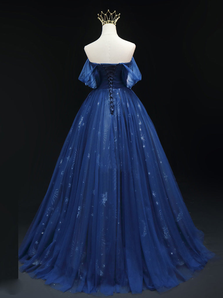 Elegant A-Line Off-Shoulder Sweetheart Neck Dark Blue Long Prom Dress - Formal Evening Gown for Homecoming, Wedding Guest & Special Occasions