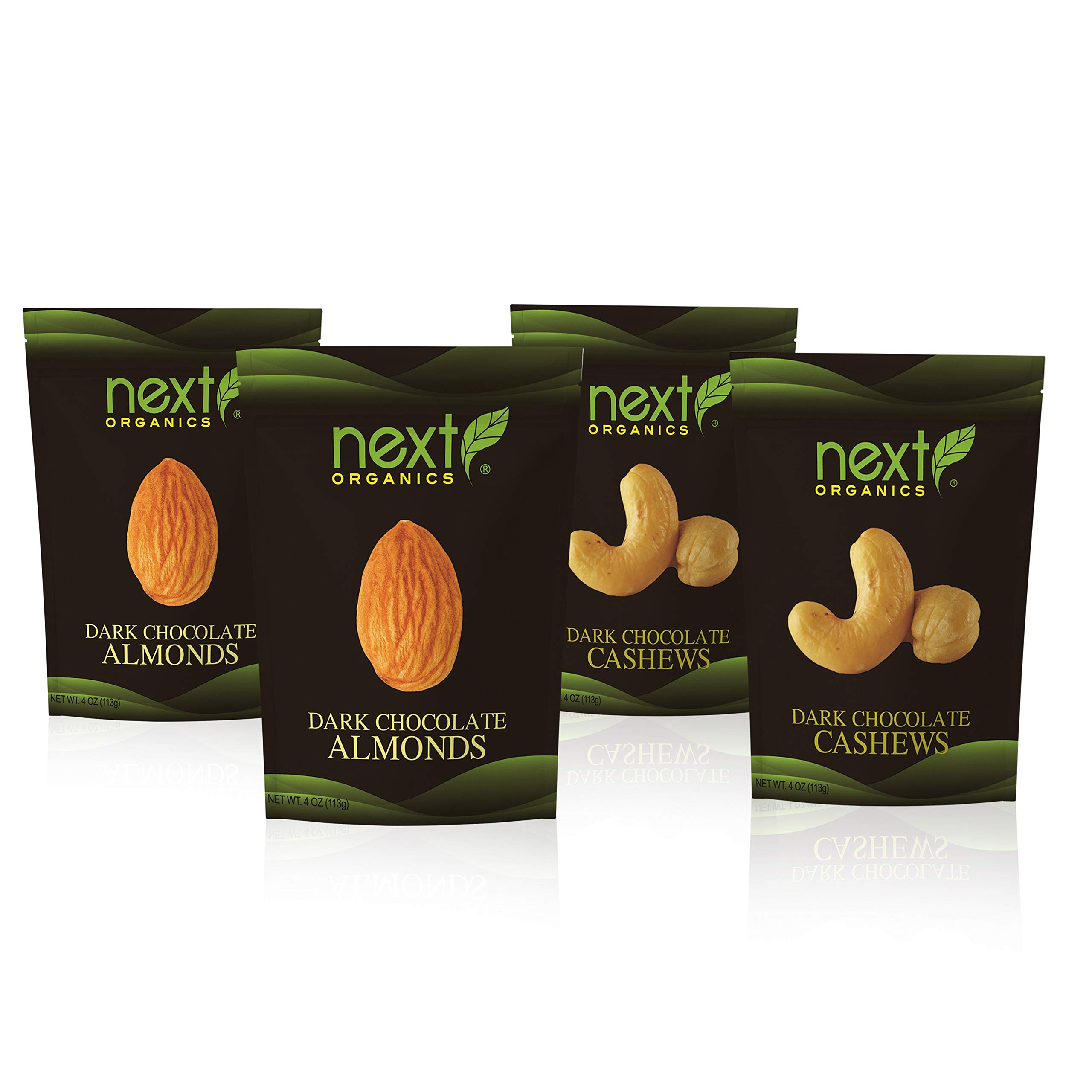 Organic Dark Chocolate Covered Nuts Variety Pack - Almonds & Cashews (4 oz, Pack of 4) | Healthy Snacks for Office, Gifts & Parties | Gluten-Free Vegan Treats