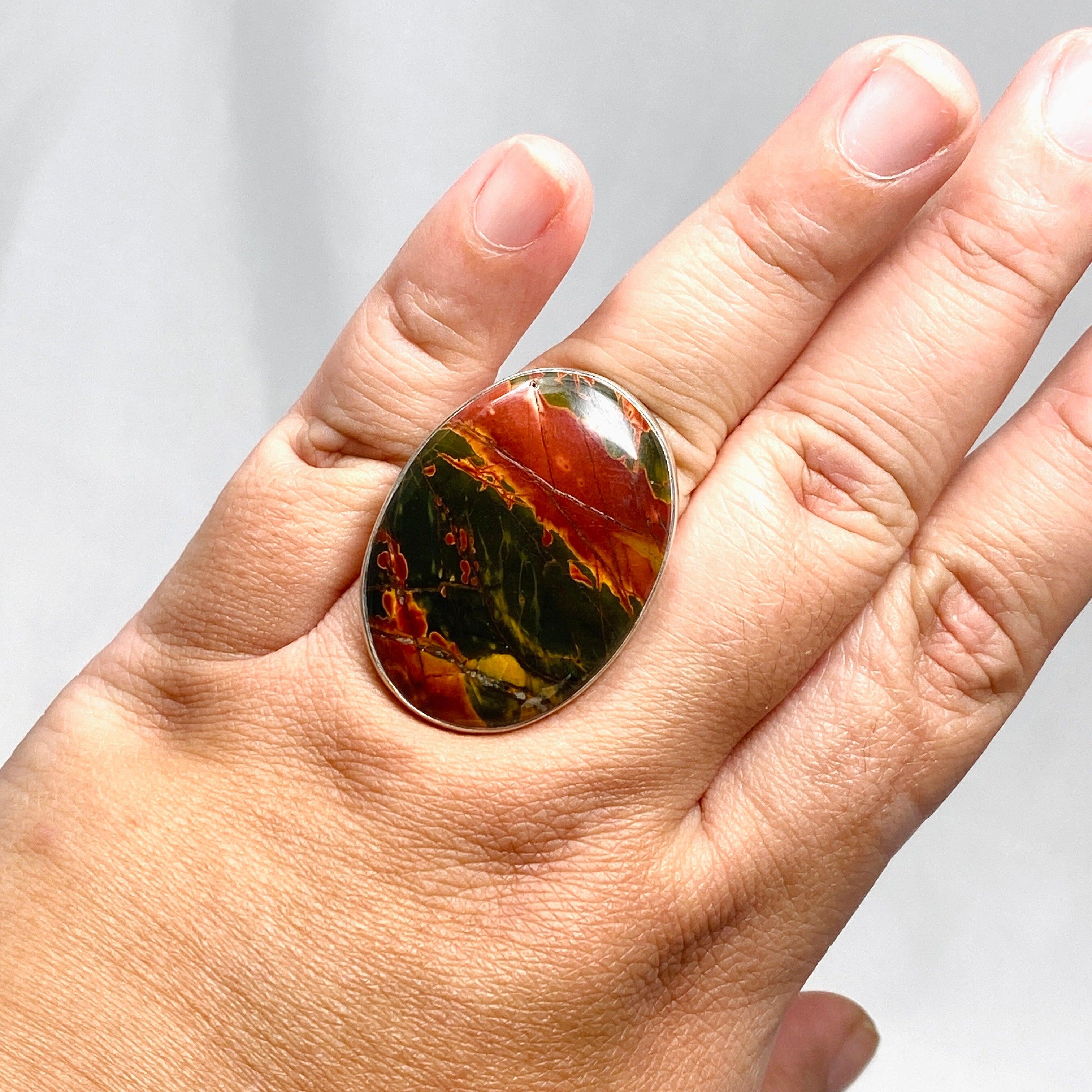 Natural Cherry Creek Jasper Oval Ring - Size 11 Sterling Silver Jewelry KRGJ1604 | Boho Chic Accessories for Women, Gift for Her, Everyday Wear & Special Occasions
