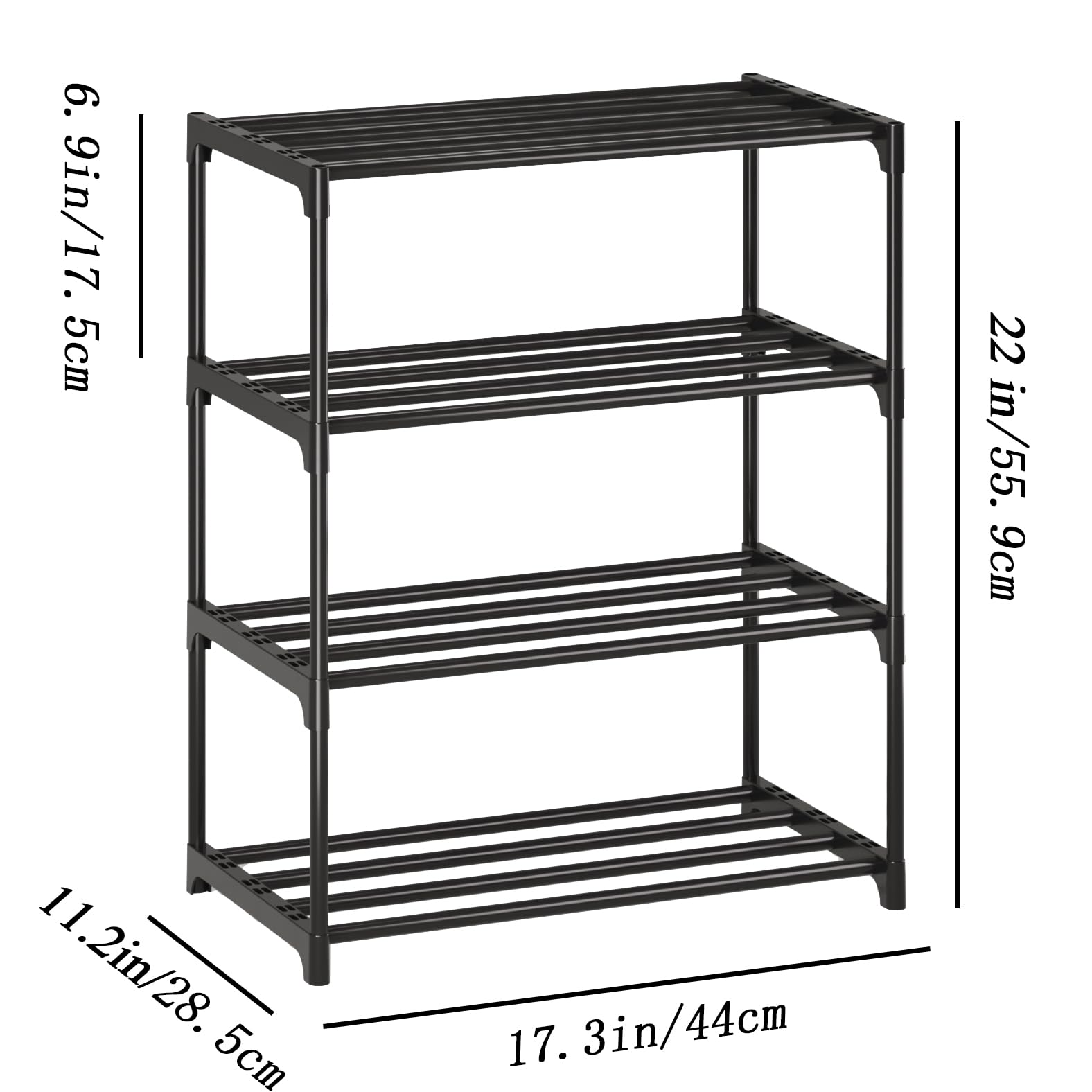 4-Tier Small Shoe Rack - Metal Stackable Shoe Organizer for Kids & Adults - Narrow Space-Saving Shoe Shelf for Closet, Hallway, Entryway, Living Room & Bedroom - Sturdy Black Shoe Storage Solution for Home Organization