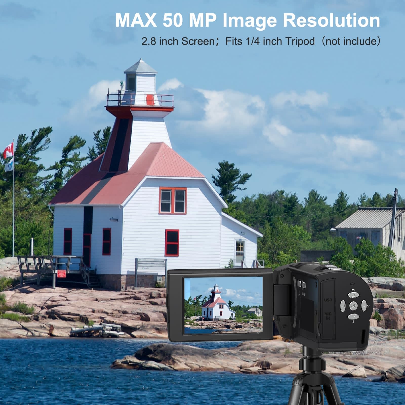 2.7K QHD 50MP Video Camera Camcorder with 16X Zoom & 270° Rotatable 2.8