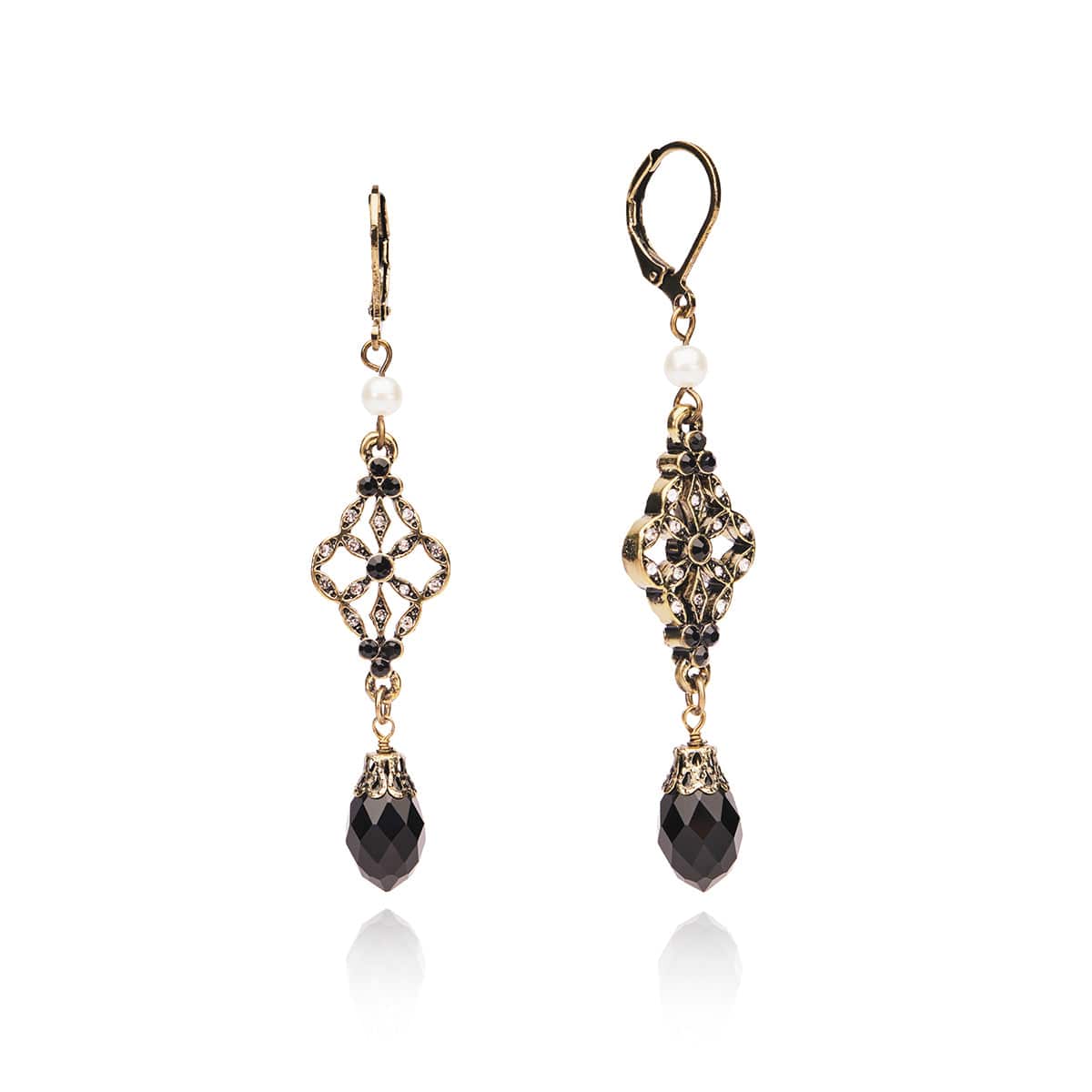 Elegant Black Victorian Pearl Drop Dangle Earrings for Women - Perfect for Weddings, Parties & Evening Events