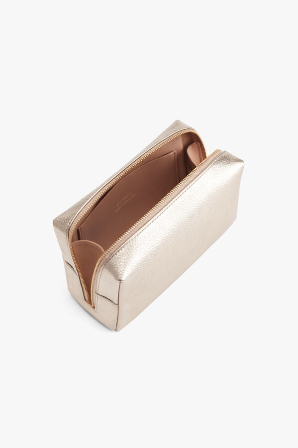 Vanity Case Shimmer Leather Gold Makeup Bag for Women - Elegant Cosmetic Organizer for Travel, Home & Daily Use