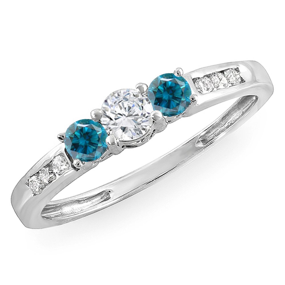 Dazzlingrock 10k White Gold 3-Stone Engagement Ring with 0.35cttw Round Blue & White Diamonds - Elegant Bridal Jewelry for Women, Perfect for Proposals, Anniversaries & Special Occasions