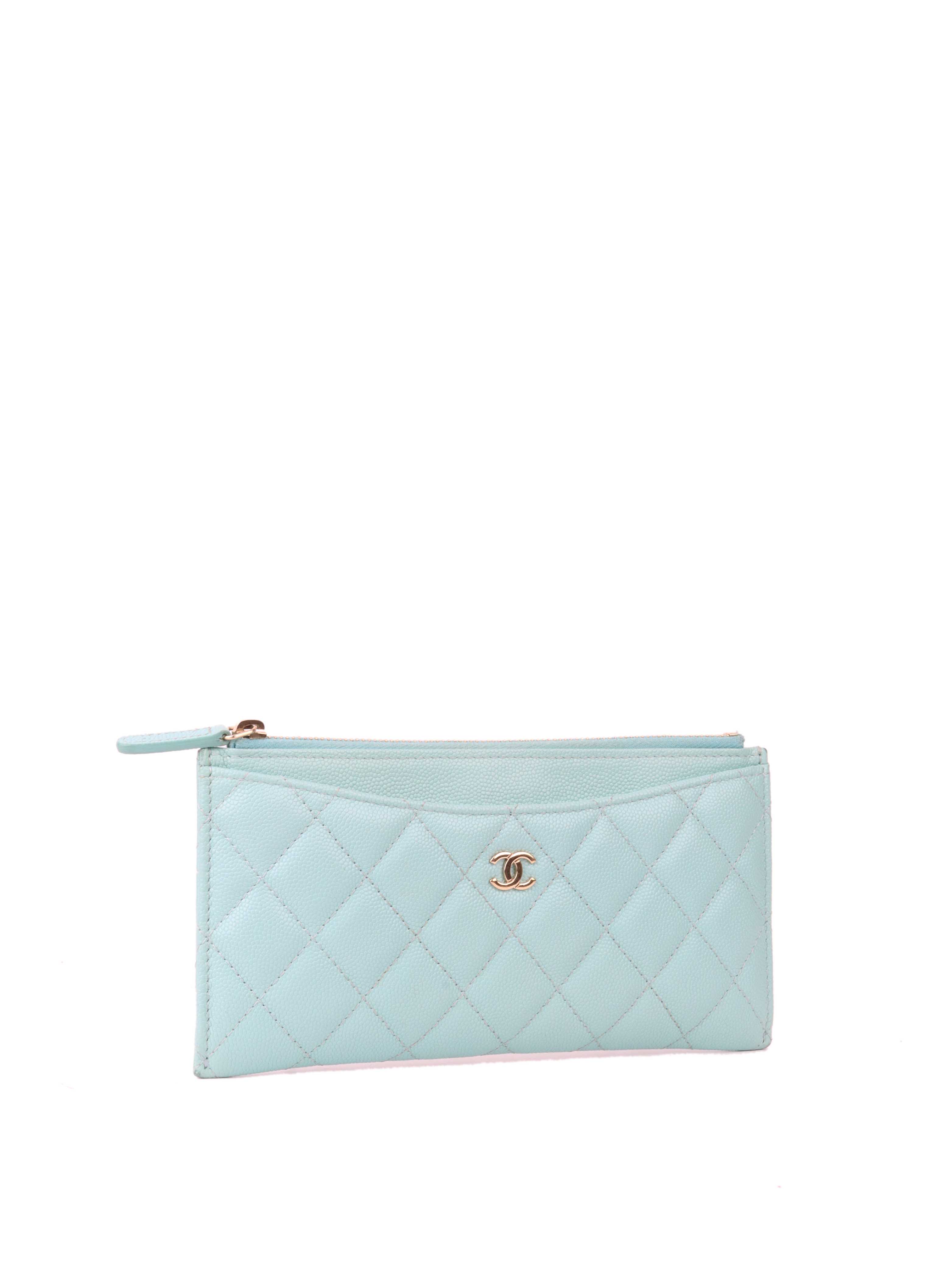 Chanel Light Blue Caviar Leather Zip Wallet for Women | Luxury Designer Coin Purse & Card Holder | Perfect for Everyday Use, Travel, and Gift Giving