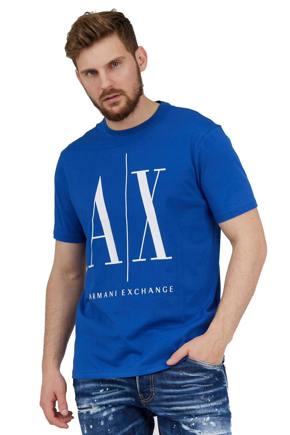Armani Exchange ICON LOGO Regular Fit T-Shirt for Men - Classic Blue Cotton Tee - Casual Wear & Street Style Outfits
