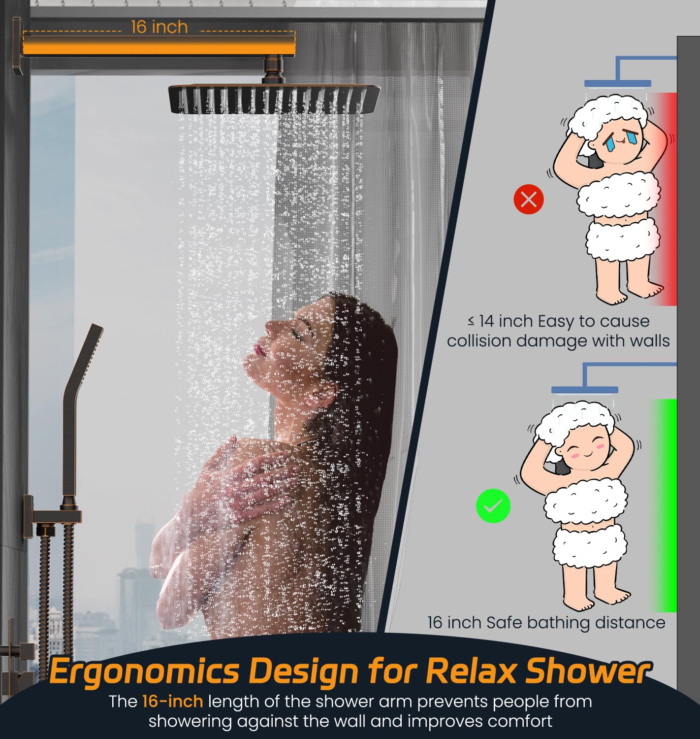 SR SUN RISE ORB 10 Inch Square Rainfall Shower Head and Handle Set - Wall Mounted Shower Fixtures with Metal Faucet Trim Repair Kit (Includes Shower Valve) - Perfect for Bathroom Renovation and Luxury Spa Experience