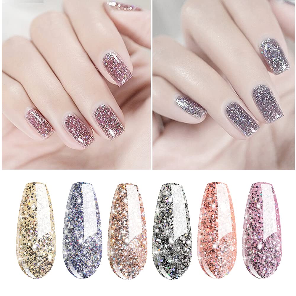 Vishine Platinum Glitter Sparkly Gel Nail Polish Set - 6 Shiny Silver & Gold Colors, UV LED Soak Off Gel Polish Kit for DIY Manicure & Nail Art | Home Salon & Professional Use | Perfect for Parties, Weddings & Special Occasions