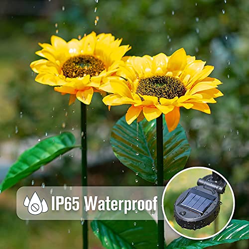 Waterproof Solar Garden Lights Outdoor - 2 Pack Sunflower Solar Powered LED Lights for Yard, Lawn, Porch, Pathway, Backyard Decoration - Weatherproof Solar Flower Lights for Patio, Garden, Walkway, Terrace
