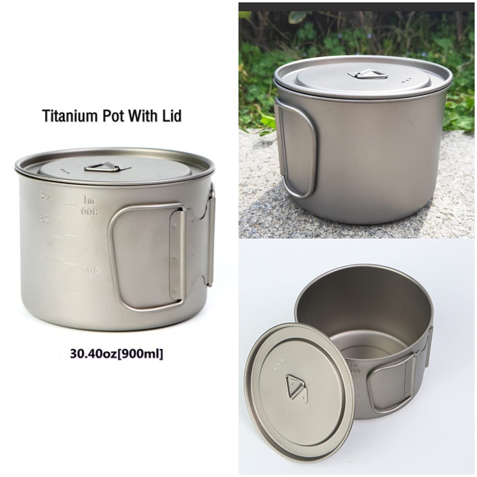 BIVOUAC 900ml Titanium Pot with Lid - Lightweight Titanium Camping Cookware Set, Backpacking Coffee Cup for Outdoor Cooking, Hiking & Camping Trips