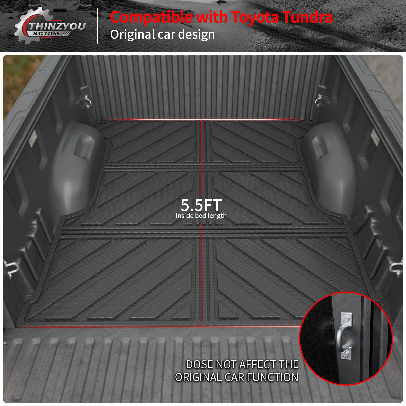 5.5 Ft Heavy Duty Truck Bed Mat - Compatible with 2022-2025 Toyota Tundra 5.5ft Short Bed | Non-Slip Protective Liner | Durable All-Weather Accessories | Perfect for Hauling, Camping & Work Site Protection
