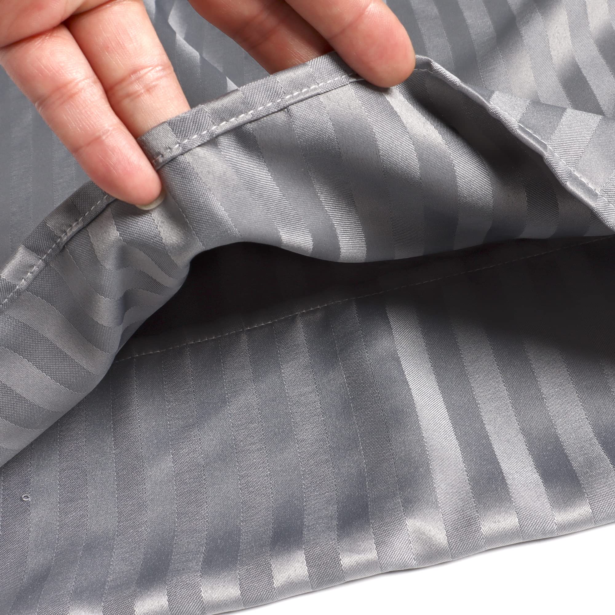 Luxury Satin Silk Pillowcase Set of 2 - Queen Size Silk Pillow Covers for Hair & Skin Care, Soft Cooling Pillowcase with Envelope Closure (Dark Grey Striped) - Perfect for Beauty Sleep & Bedroom Decor