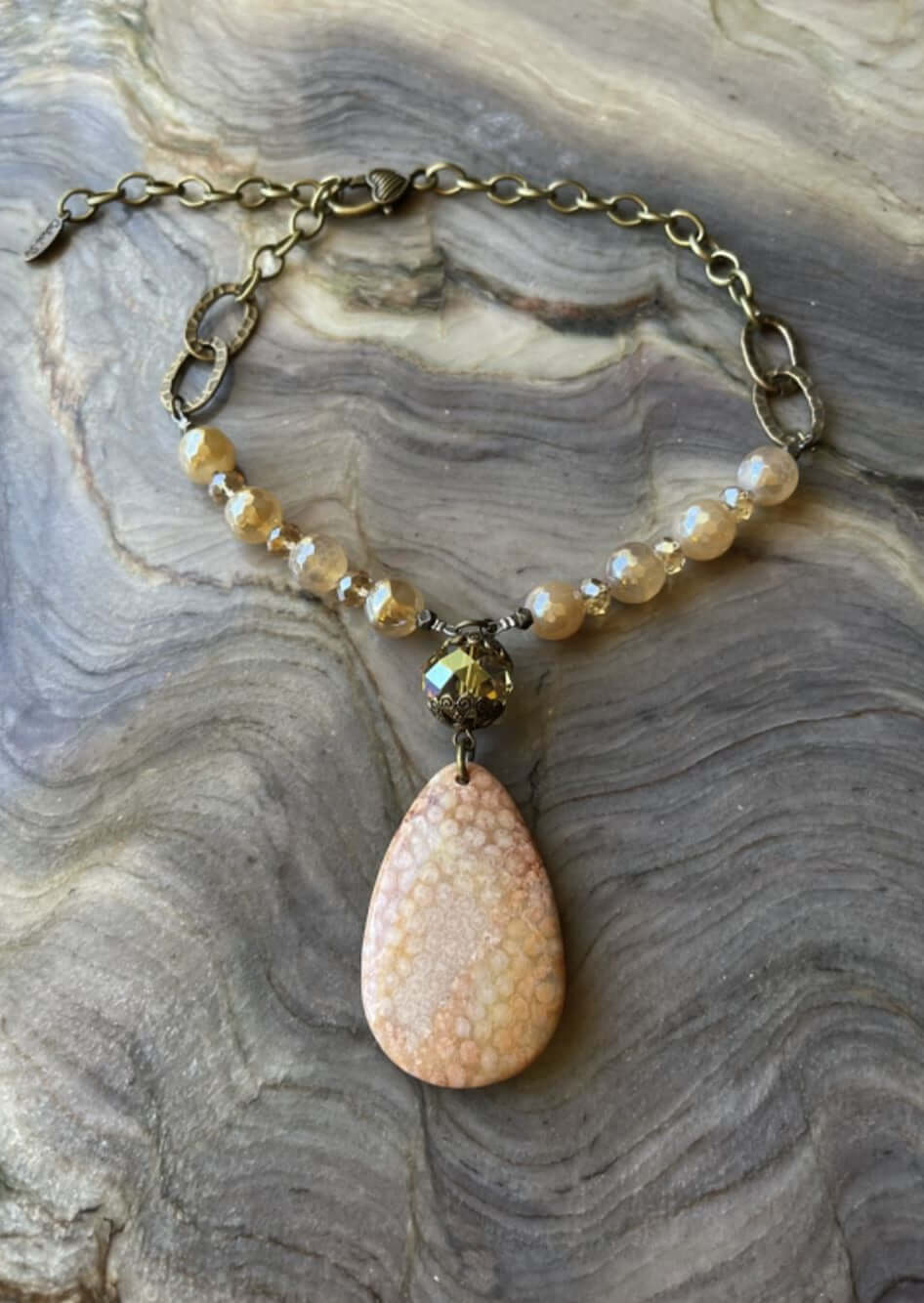 Fossil Imprinted Natural Coral Stone Statement Necklace - Handmade in USA - Elegant Jewelry for Women, Perfect for Weddings, Parties & Special Occasions