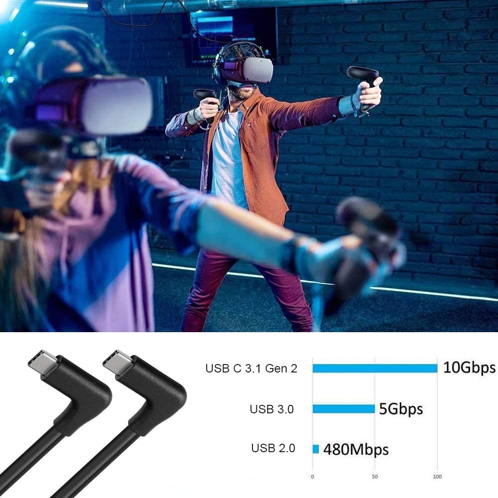 QCEs 10Ft USB C to USB C 3.1 Gen 2 Cable - 100W PD Fast Charging, 10Gbps Data Transfer, 4K Video Display - 90 Degree Right Angle Type C Cable Compatible with Meta Quest 1/2/3, MacBook Pro/Air 2023, iPad Pro, Galaxy S23/S22 - Perfect for Gaming, VR Headsets, Laptop Charging & Mobile Devices