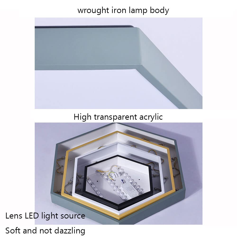 Modern Hexagon Acrylic Flush Mount LED Ceiling Light - 3 Color Temperature Adjustable, Dimmable Macaron Style Lighting Fixture for Bedroom, Living Room, Kids Room & Nursery - Perfect for Ambient, Task and Accent Lighting