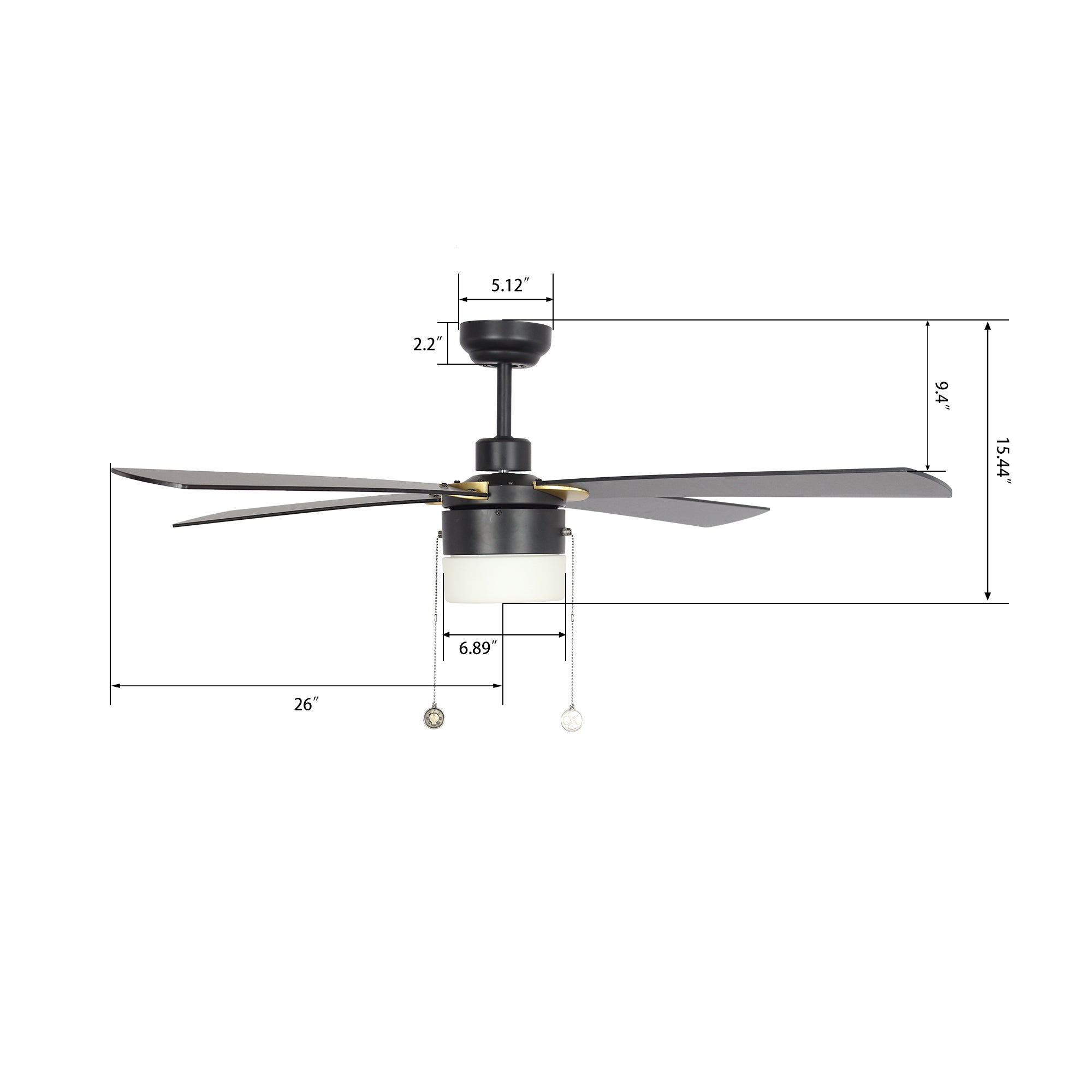 52 Inch Alrich Ceiling Fan with LED Light and Pull Chain - Energy Efficient Indoor Cooling for Living Room, Bedroom, and Patio