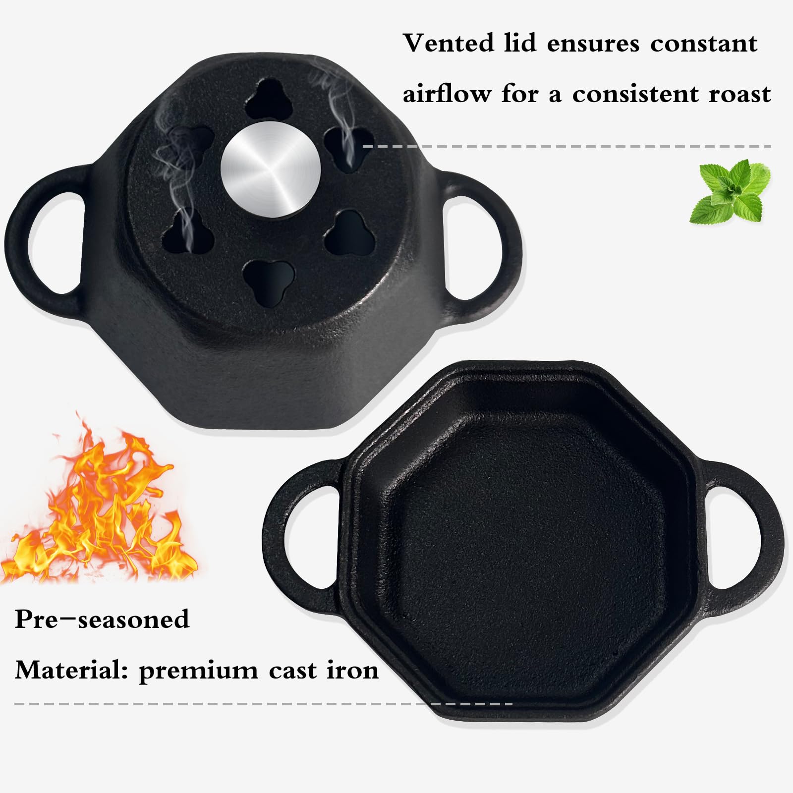 Premium Mini Dutch Oven & Cast Iron Smoker Garlic Roaster - Pre-Seasoned Cast Iron Garlic Baker with Lid for Oven, Grill, Stovetop - Perfect for Garlic Confit, Roasting, and Smoking - Ideal for Camping, Outdoor Cooking, and Home Kitchen Use