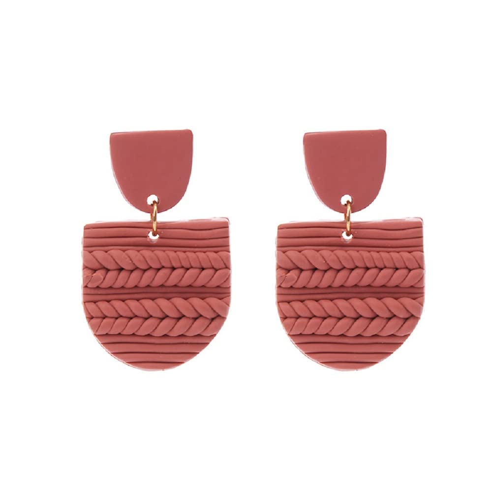 Handmade Pink Polymer Clay Rattan Flower Geometric Drop Dangle Earrings - Lightweight Bohemian Statement Jewelry for Women | Perfect for Summer, Beach, Festivals and Boho Fashion Outfits