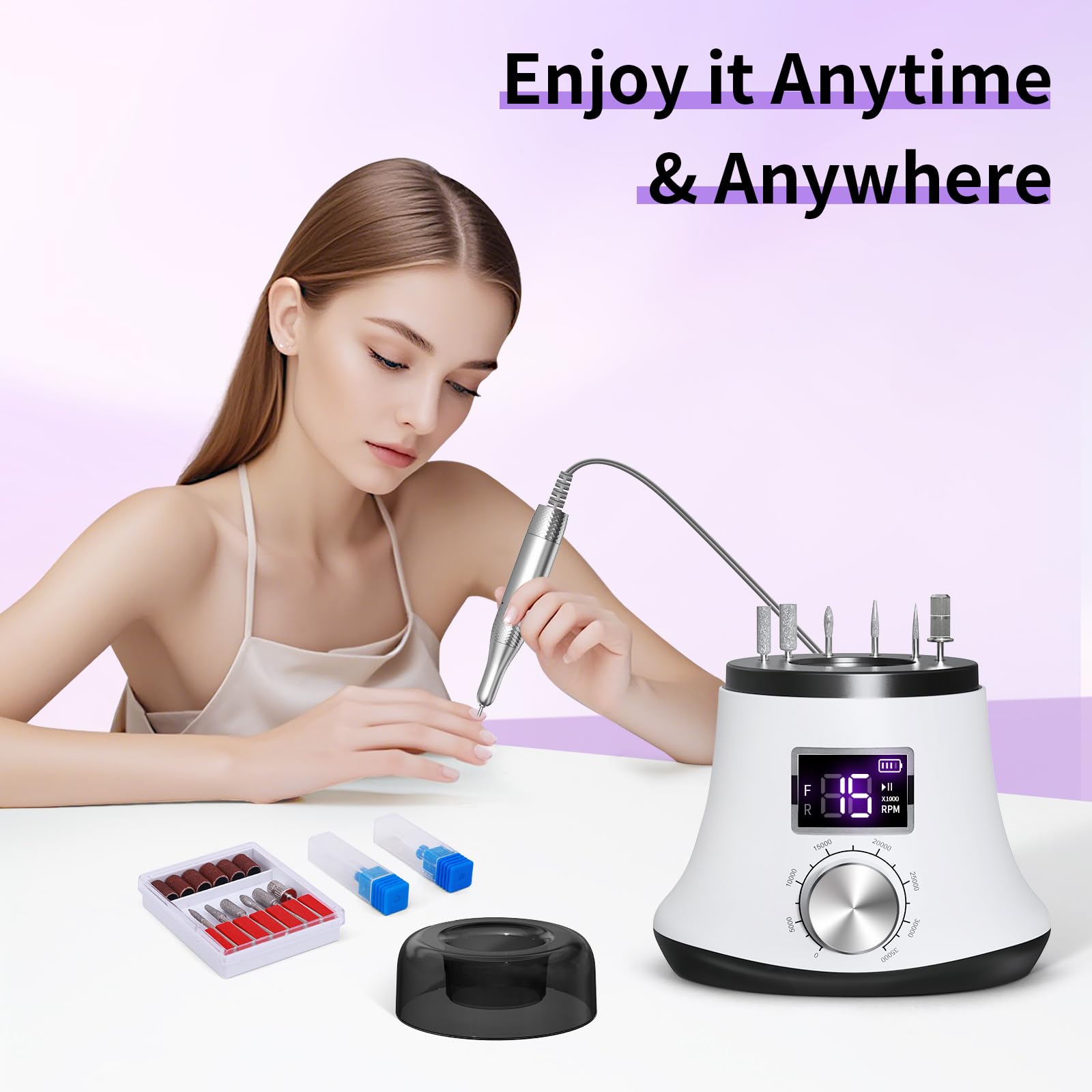 Professional 35000 RPM Rechargeable Electric Nail File with LED Display - Portable Nail Drill for Gel, Acrylic Nails & Manicure Pedicure - Salon & Home Use Nail Grinder for Perfect Polish & Shaping